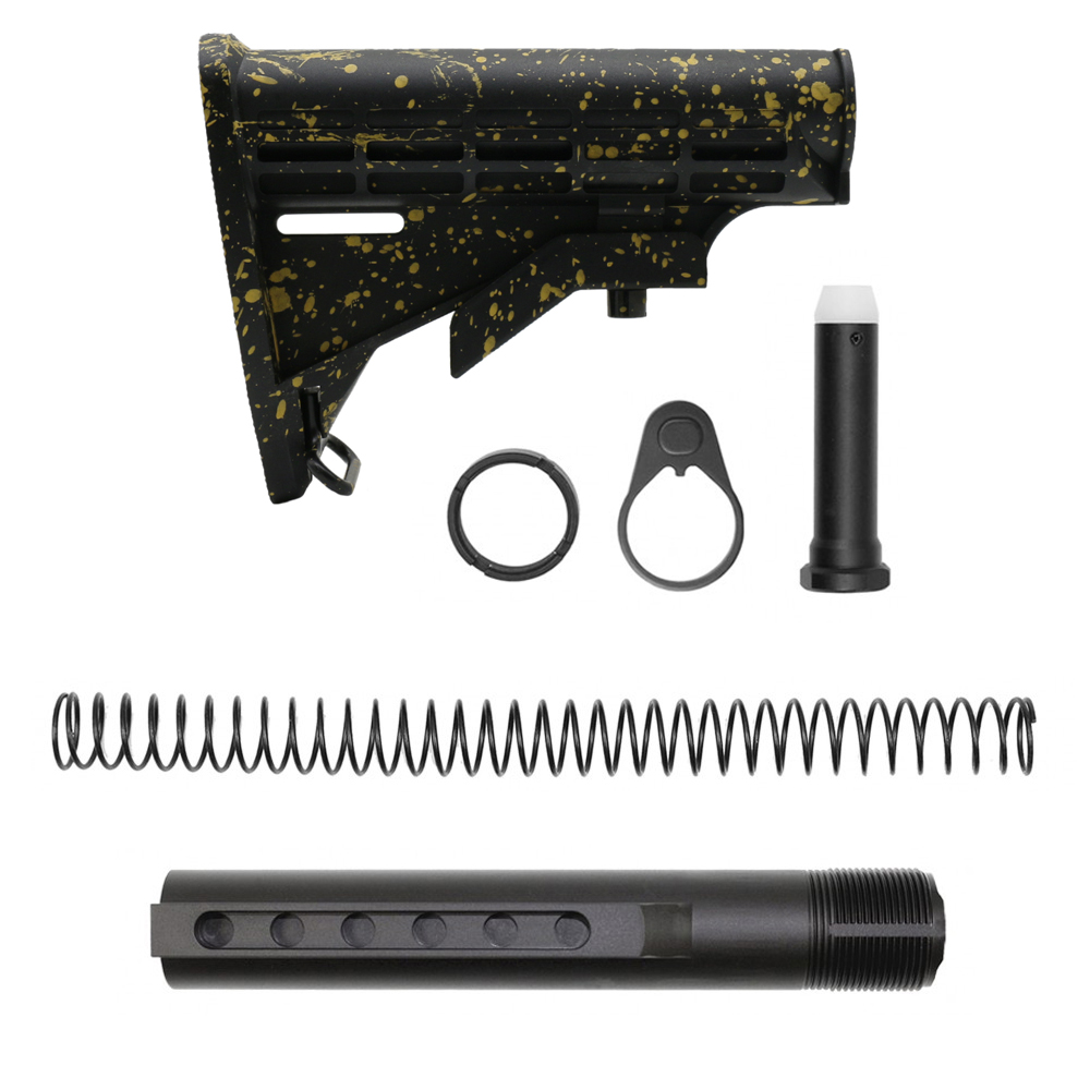 AR-15 .223/5.56 Collapsible Carbine Stock-Cerakote Gold Splatter | W/ 6-Position Buffer Tube Kit | Mil-Spec